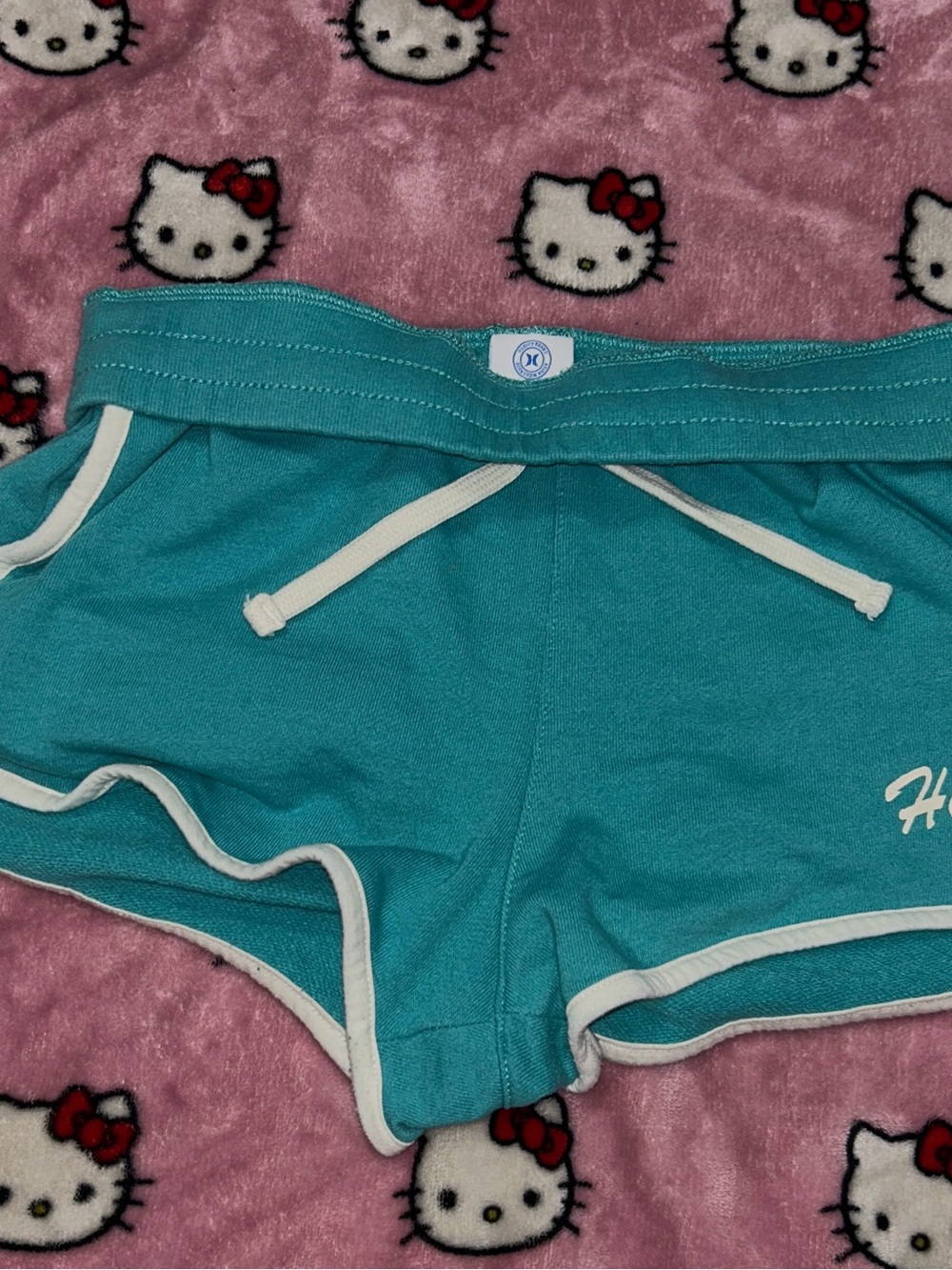 y2k Hurley Teal women’s Knit Drawstring Shorts with White Trim